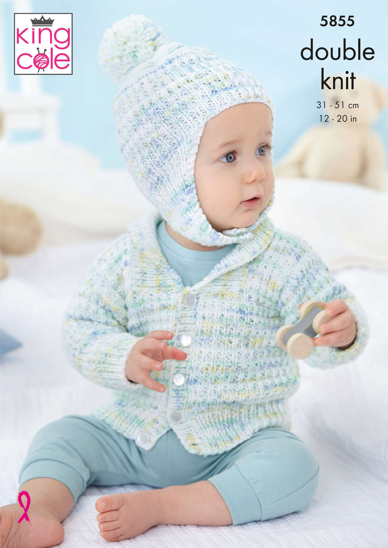 King Cole 5855 DK Baby Knitting Pattern - Dungarees, Jacket and Hat (Prem - 12mnths)