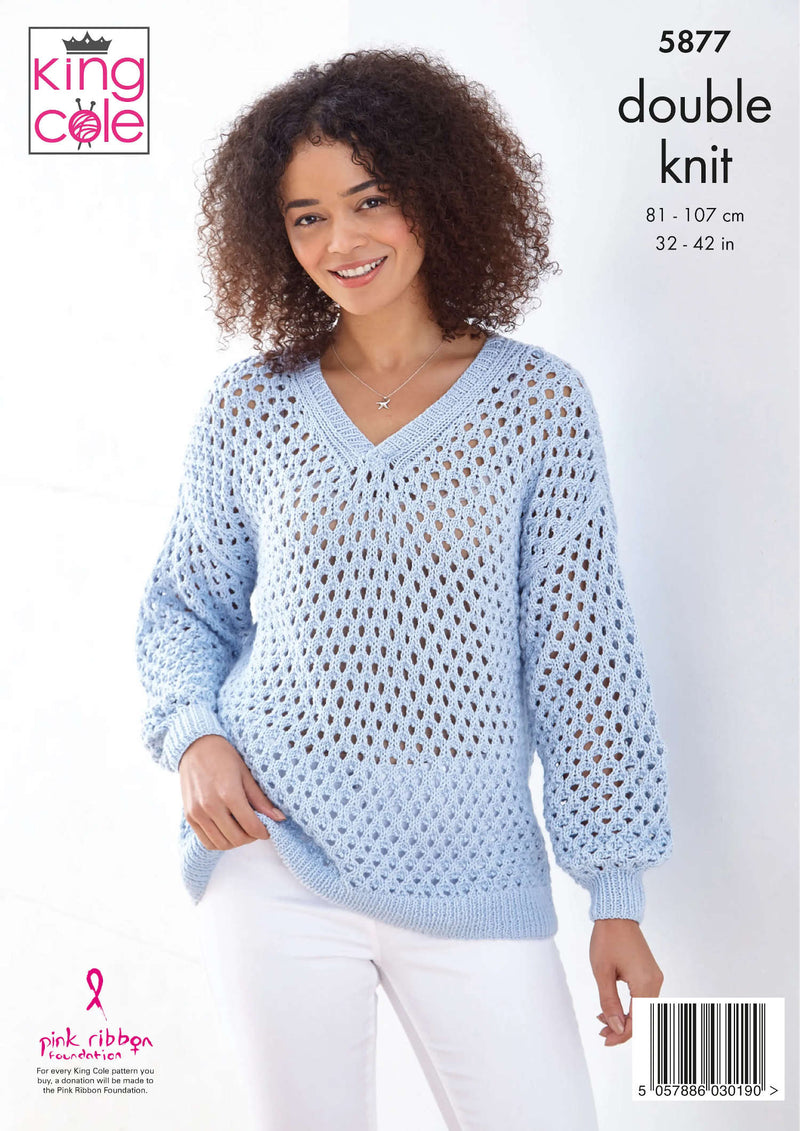 King Cole 5877 DK Ladies Knitting Pattern - Cotton Sweaters (32-42in)