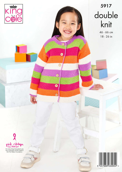 King Cole 5917 Baby Childrens Double Knitting Pattern - Cotton DK Sweater, Hat & Cardigan (6 mnths - 8 yrs)