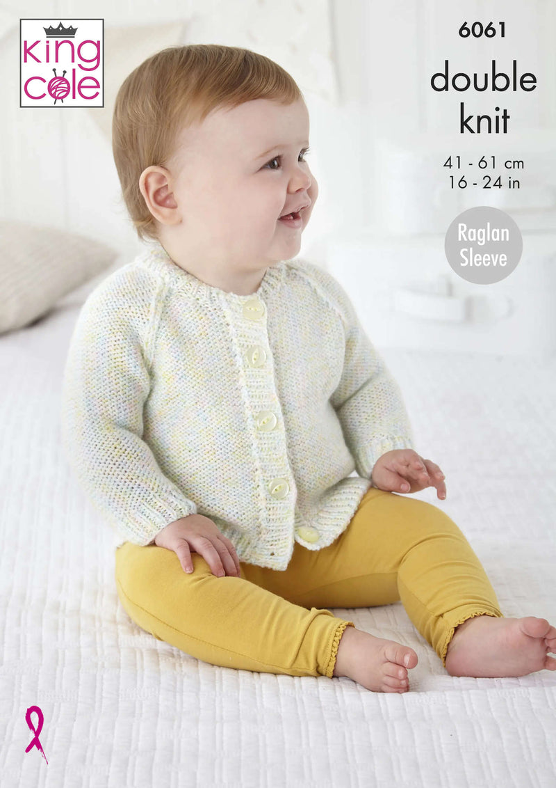 King Cole 6061 Double Knitting Pattern - DK Baby Cardigans (16-24in)