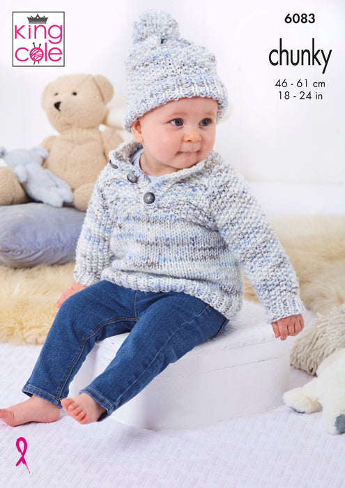 King Cole 6083 Chunky Knitting Pattern - Jacket, Sweaters & Hat for Children (6mnths to 4 years)