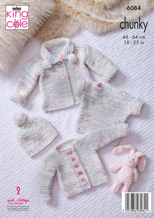 King Cole 6084 Chunky Knitting Pattern - Coat, Cardigan, Top and Hat for Children (6mnths to 5 years)