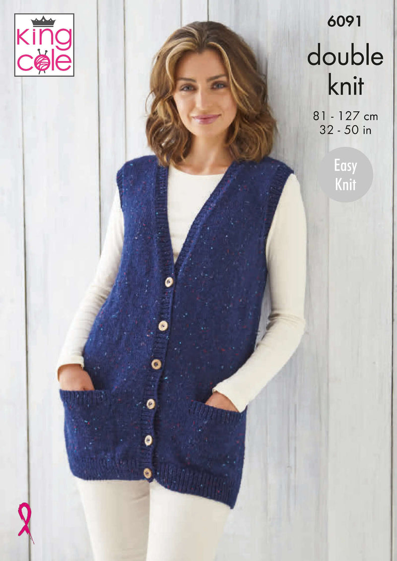King Cole 6091 DK Knitting Pattern for Ladies - Easy Knit Waistcoats (32-50in)