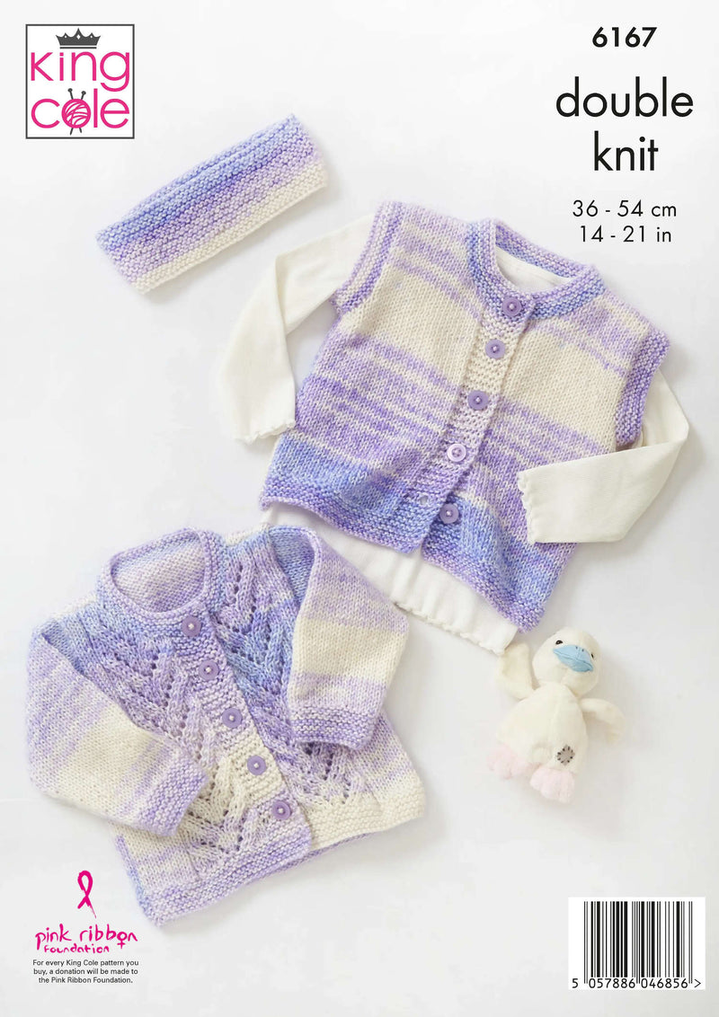 King Cole 6167 Baby DK Knitting Pattern Coat, Cardigan, Gilet & Headband (0–24 Months)