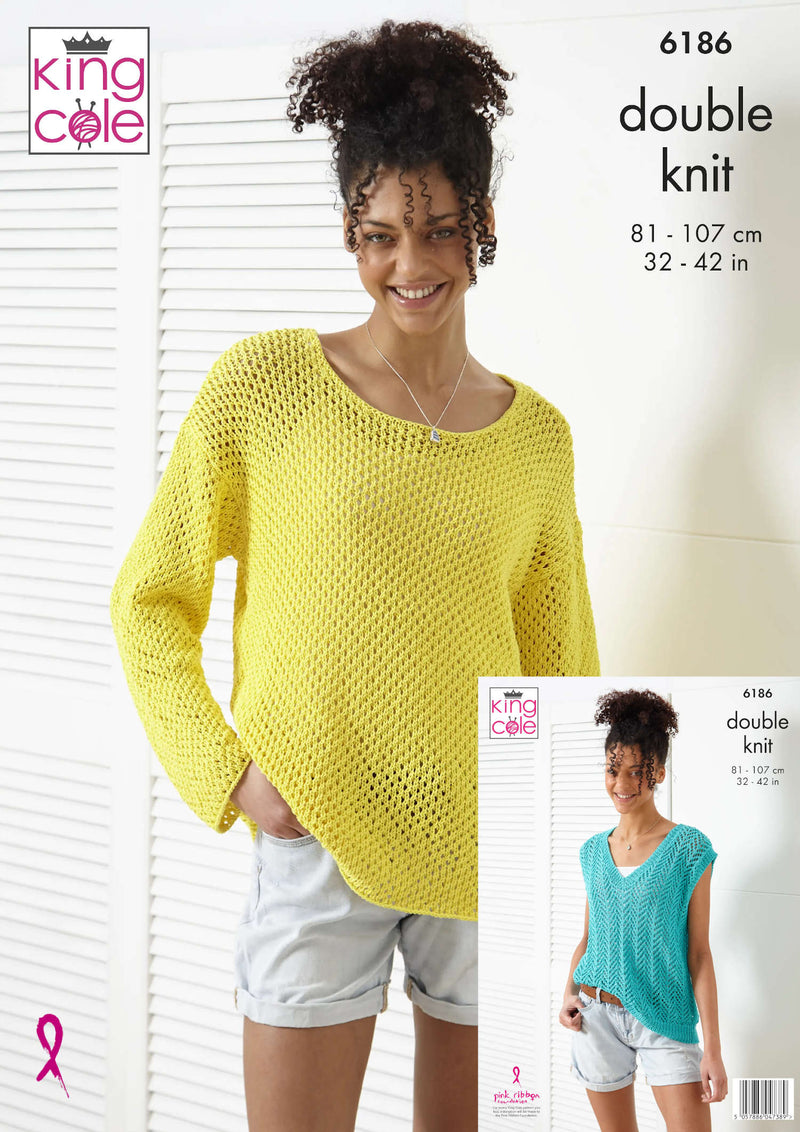 King Cole 6186 Double Knitting Pattern - Ladies DK Cotton Tank Top & Sweater