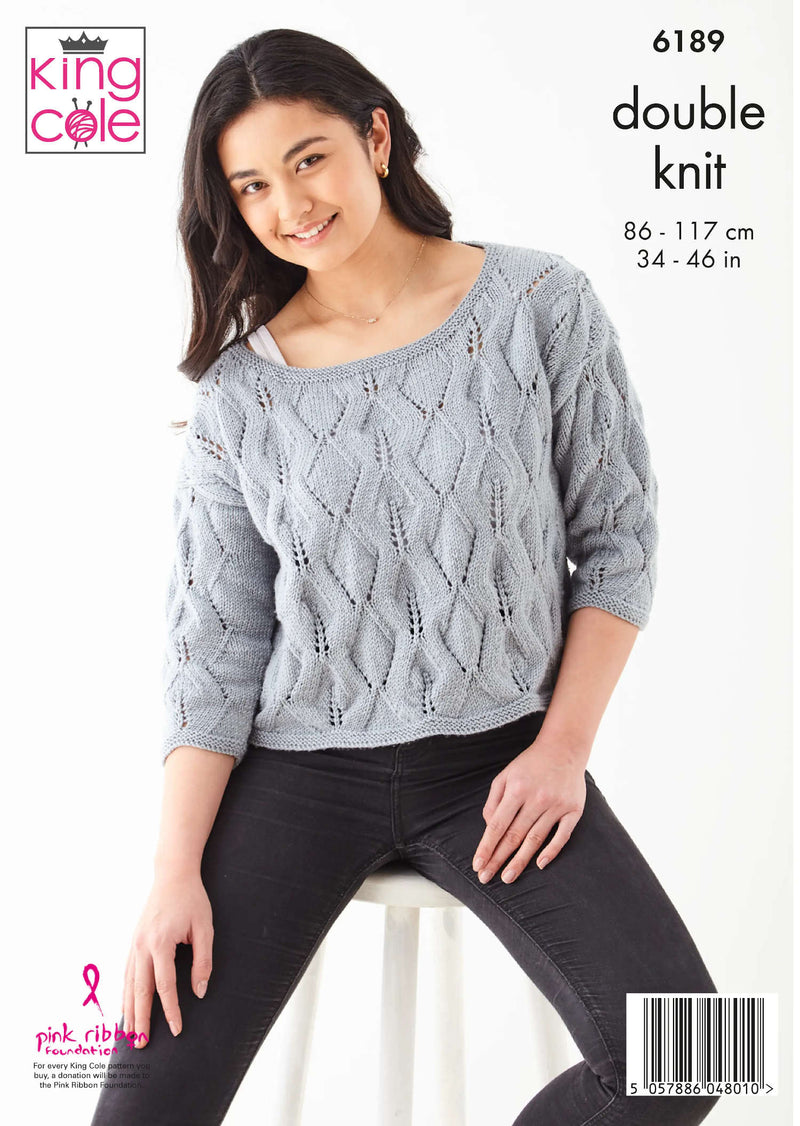 King Cole 6189 Double Knitting Pattern - Ladies DK Sweaters