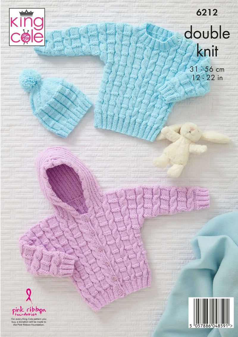 King Cole 6212 Knitting Pattern - Babies Sweater, Jacket, Sleeping Bag & Hat (Prem to 18mnths)