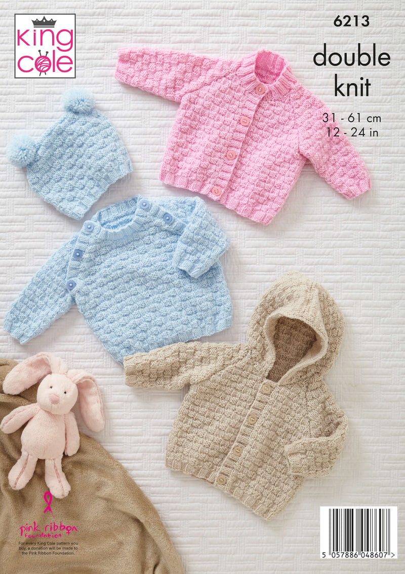 King Cole 6213 Knitting Pattern - Babies Sweater, Jacket, Sleeping Bag & Hat (Prem to 3yrs)
