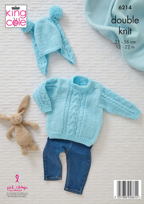 King Cole 6214 Knitting Pattern - Babies Sweater, Sleeping Bag, Mittens and Hats (Prem to 2yrs)