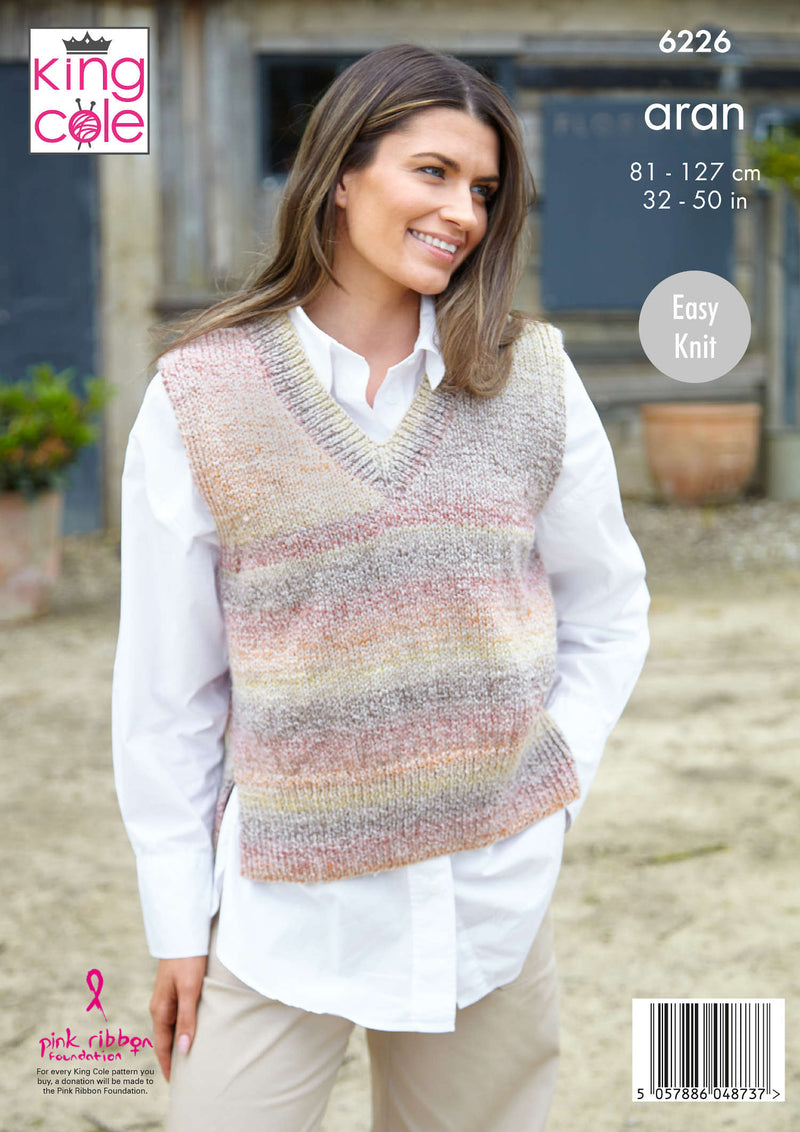 King Cole 6226 Aran Knitting Pattern - Ladies Vests (32-50in)