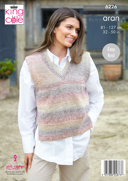 King Cole 6226 Aran Knitting Pattern - Ladies Vests (32-50in)
