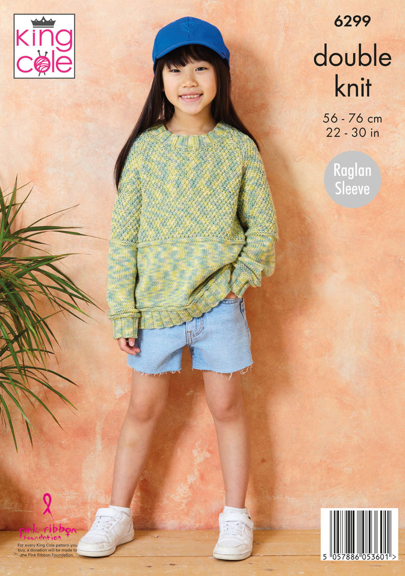 King Cole 6299 Double Knitting Pattern - Children's Cotton DK Cardigan & Sweater (22-30in)