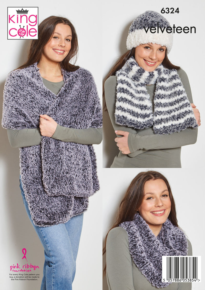 King Cole 6324 Knitting Pattern for Ladies Accessories Knitted in Velveteen