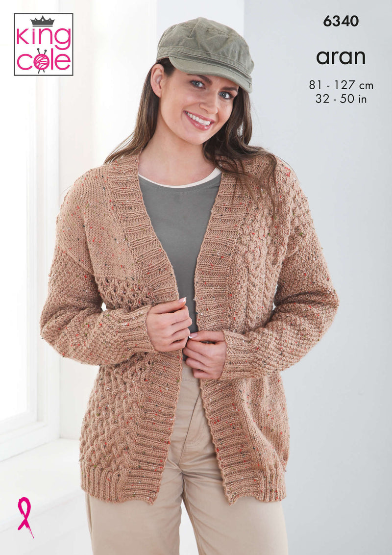 King Cole 6340 Aran Knitting Pattern - Ladies Cardigan & Waistcoat