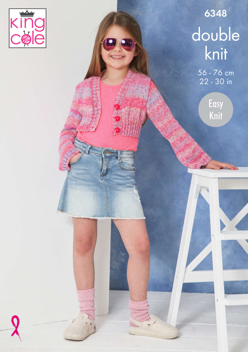 King Cole 6348 Double Knitting Pattern - Children's DK Cardigan & Top (22-30in)