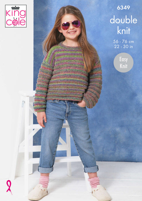 King Cole 6349 Double Knitting Pattern - Children's DK Cardigan & Sweater (22-30in)