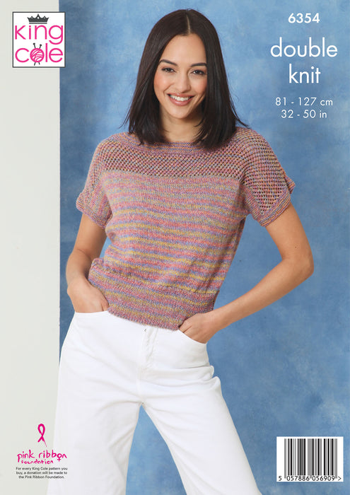 King Cole 6354 Double Knitting Pattern - Ladies DK Tops (32-50in)