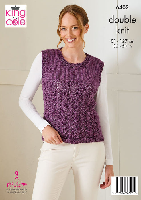 King Cole 6402 Double Knitting Pattern for Ladies Sweater & Slipover (32-50in)