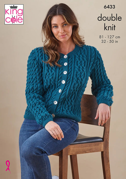 King Cole 6433 Double Knitting Pattern for Ladies Cardigan & Slipover (32-50in)