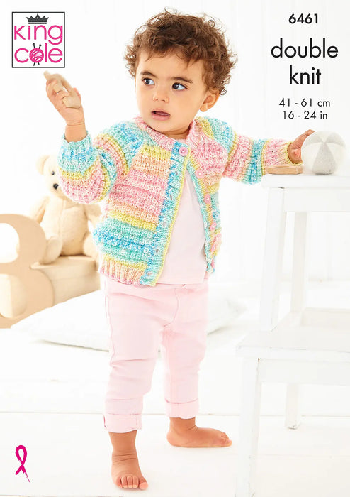 King Cole 6461 DK Knitting Pattern - Sweater, Cardigan & Hat (0 to 5 yrs)