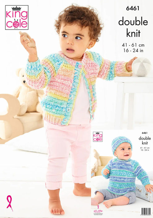 King Cole 6461 DK Knitting Pattern - Sweater, Cardigan & Hat (0 to 5 yrs)