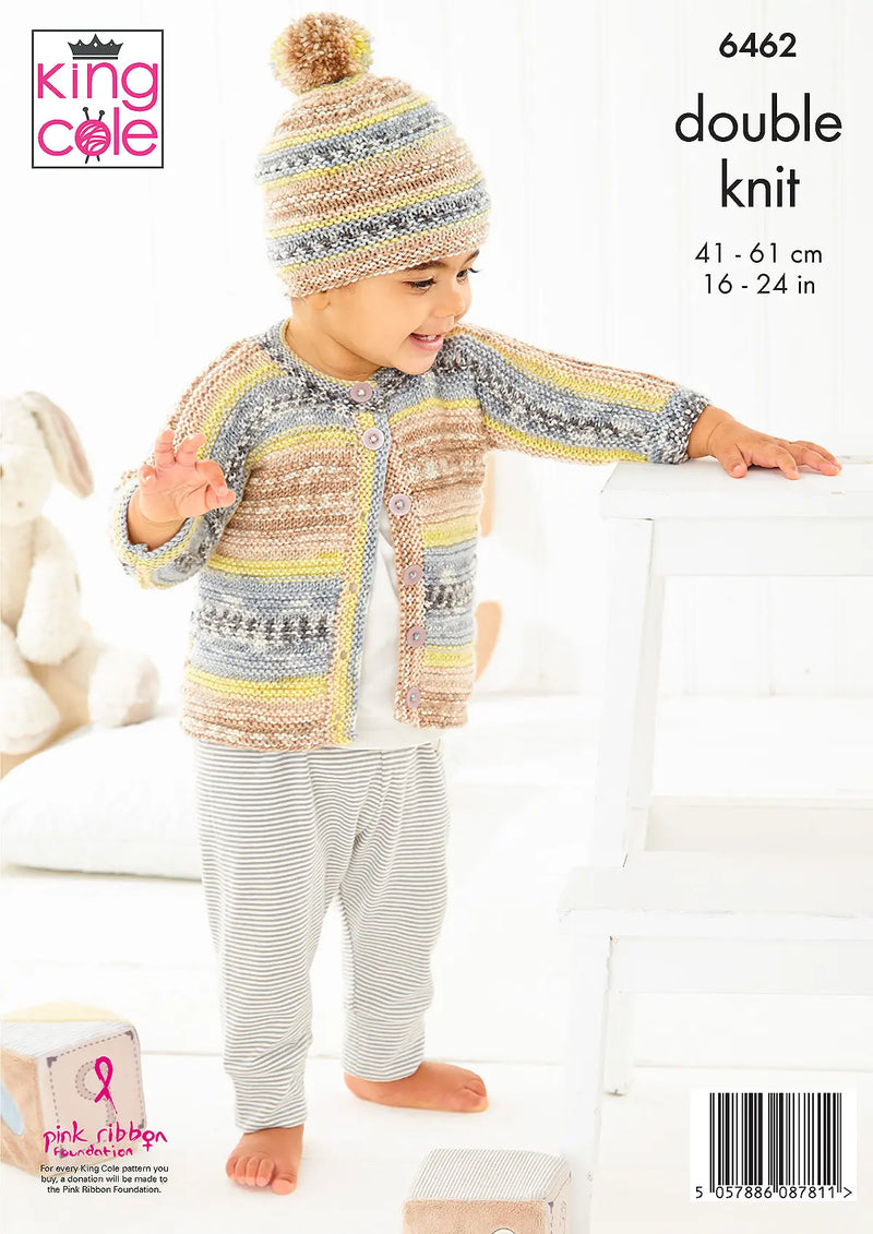 King Cole 6462 DK Knitting Pattern - Cardigans & Hat (0 to 5 yrs)