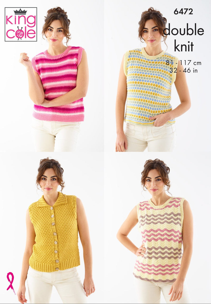 King Cole 6472 Ladies DK Knitting Pattern – Tank Tops & Waistcoat (32-46in)