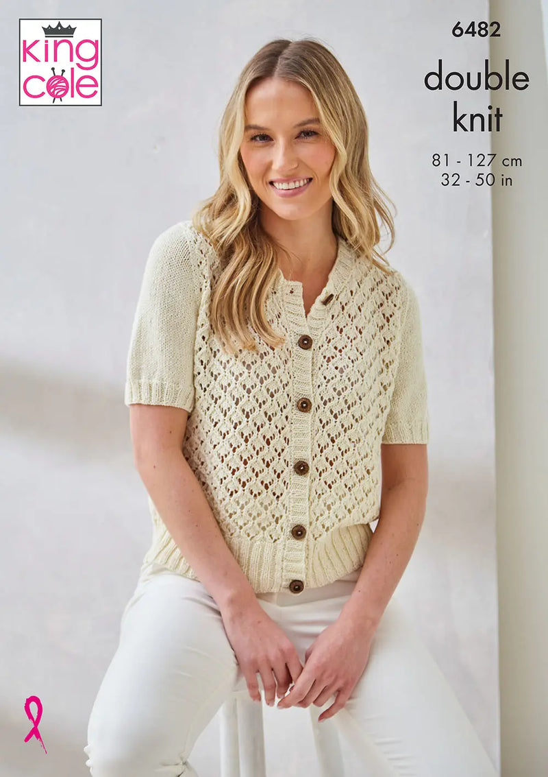 King Cole 6482 DK Ladies Knitting Pattern - Sweater & Cardigan (32-50in)