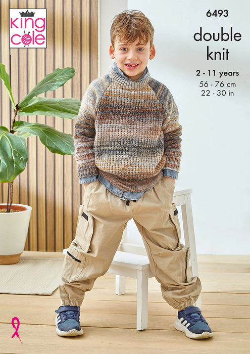 King Cole 6493 DK Knitting Pattern - Easy Children's Sweaters (2-11yrs)