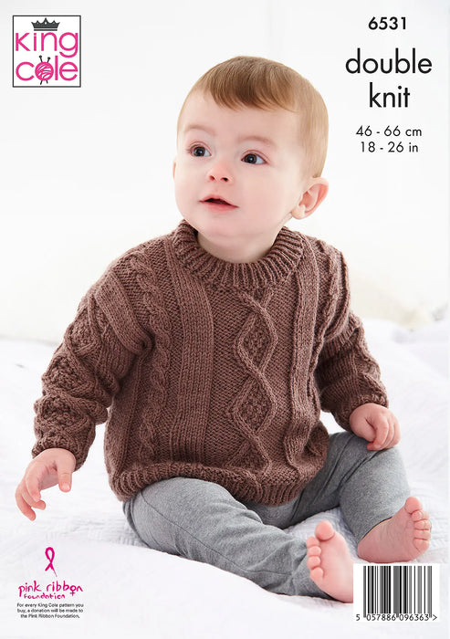 King Cole 6531 Boys DK Knitting Pattern Sweater & Slipover (18–26in)