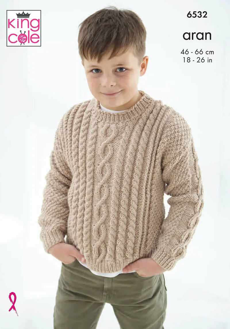 King Cole 6532 Baby & Boys Sweater & Cardigan Aran Knitting Pattern (18-26in)