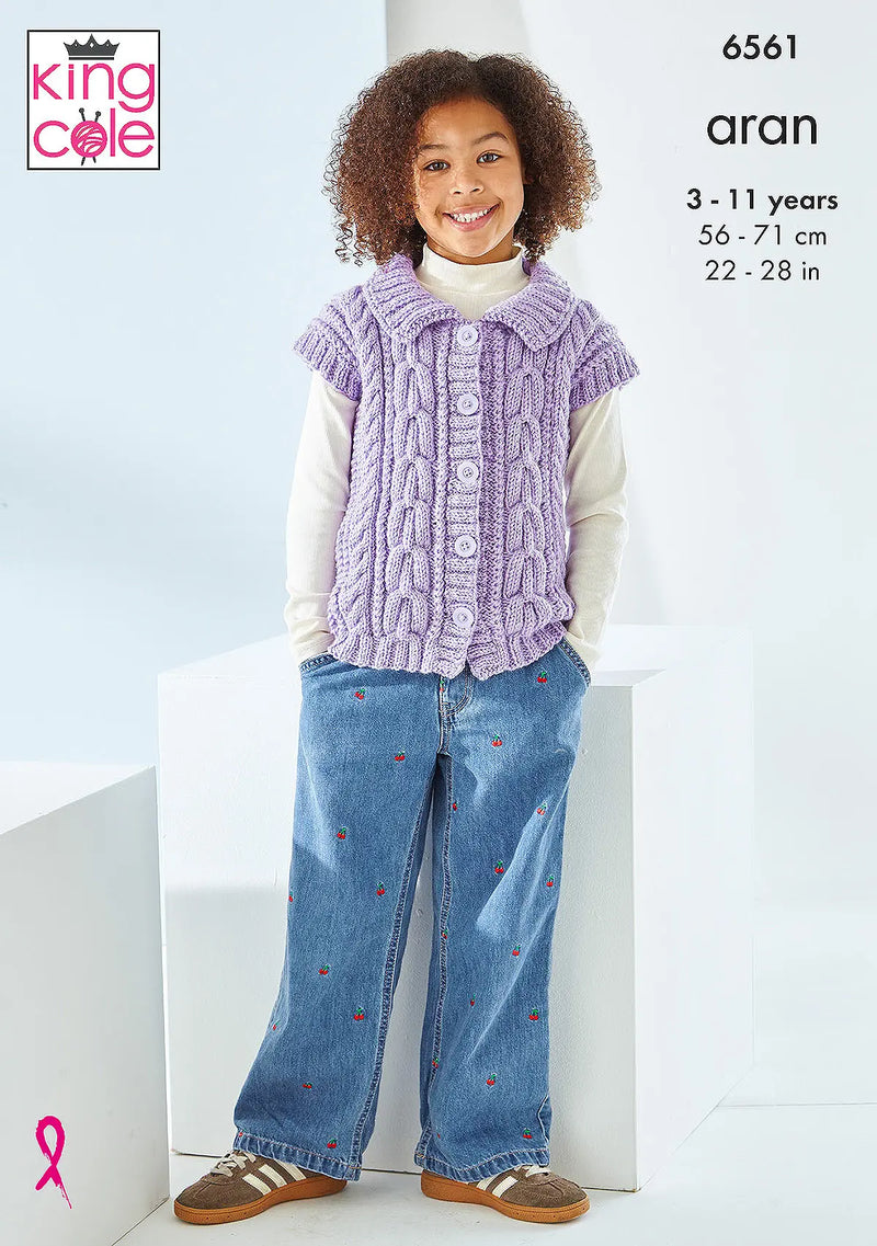 King Cole 6561 Knitting Pattern – Children's Aran Cardigans (22-28in)