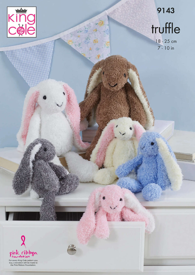 King Cole 9143 Toy Knitting Pattern - Rabbit Toys Knitted in Truffle Yarn
