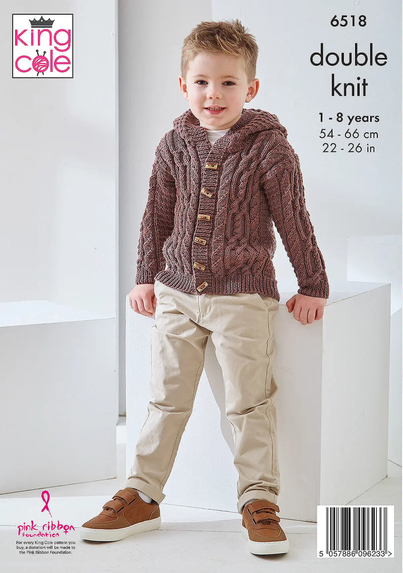 King Cole 6518 Boys Sweater & Hooded Jacket DK Knitting Pattern (1-8 Years)
