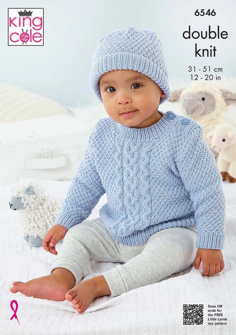 King Cole 6546 Baby Sweater, Cardigan, Slipover & Hat Knitting Pattern DK (12-20in)