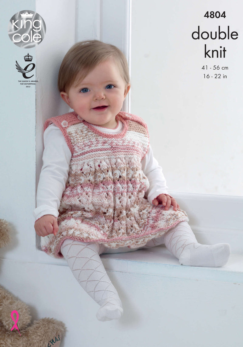 King Cole 4804 DK Knitting Pattern - Jacket, Pinafore Dress, Tank Top & Hat (3mnth to 3 yrs)