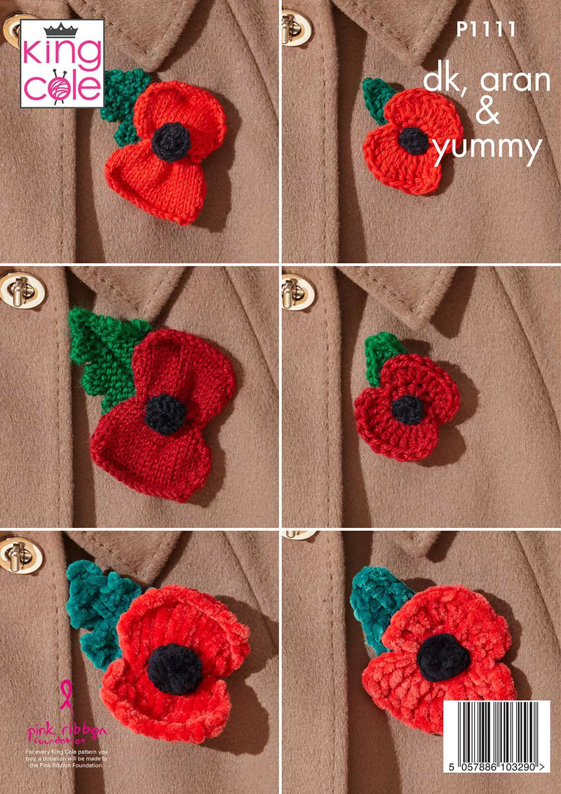 King Cole P1111 Poppy Wreaths Knitting & Crochet Pattern for DK Aran Yummy