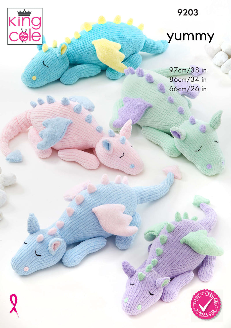 King Cole 9203 Knitting Pattern - Sleeping Dragons Knitted in Yummy