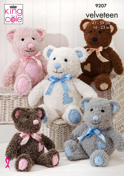 King Cole 9207 Knitting Pattern for Teddy Bears Knitted in Velveteen