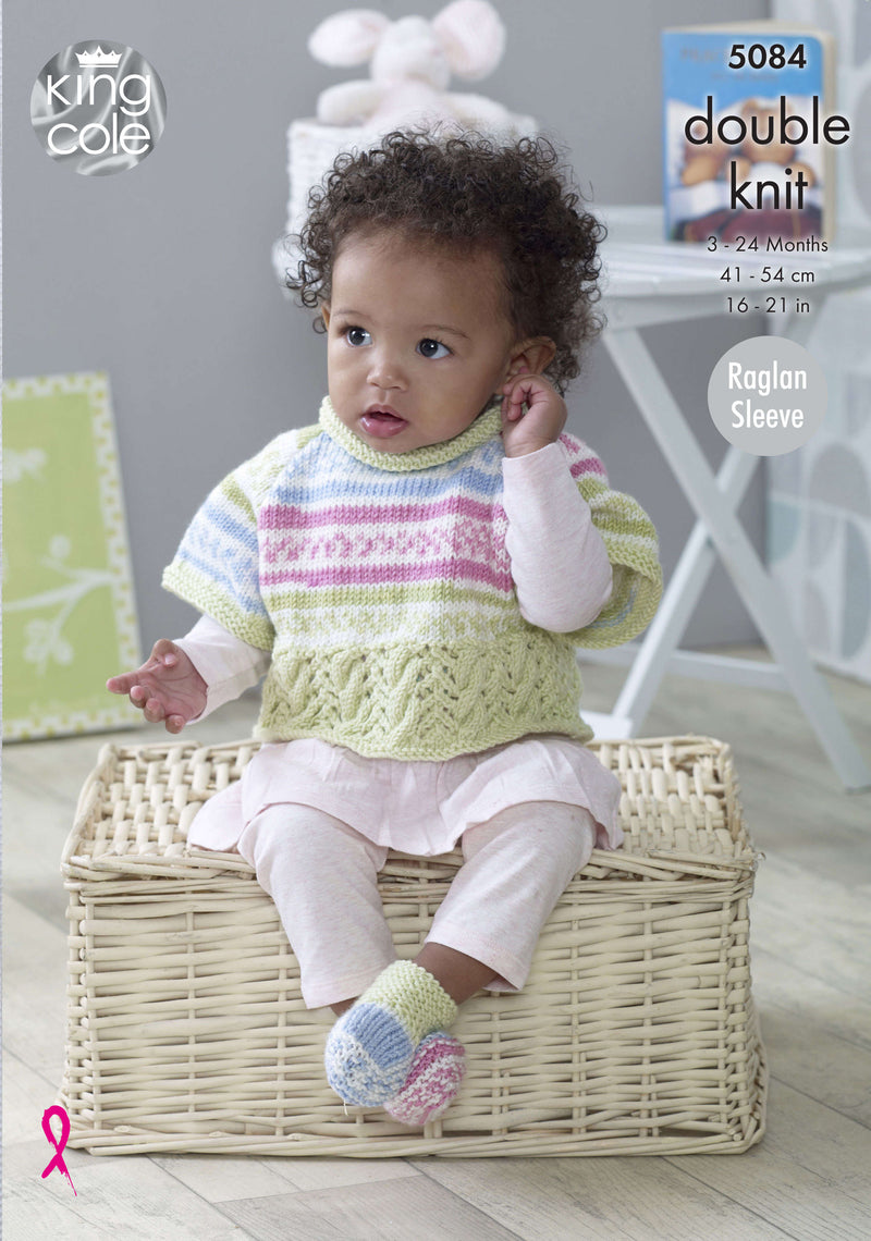King Cole 5084 DK Knitting Pattern - Cape, Top & Bootees (3 mnths to 2 Years)
