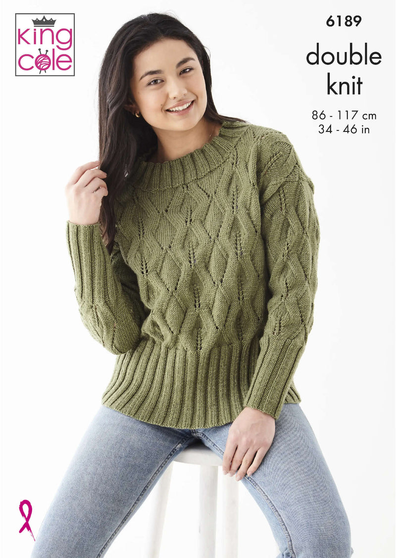 King Cole 6189 Double Knitting Pattern - Ladies DK Sweaters