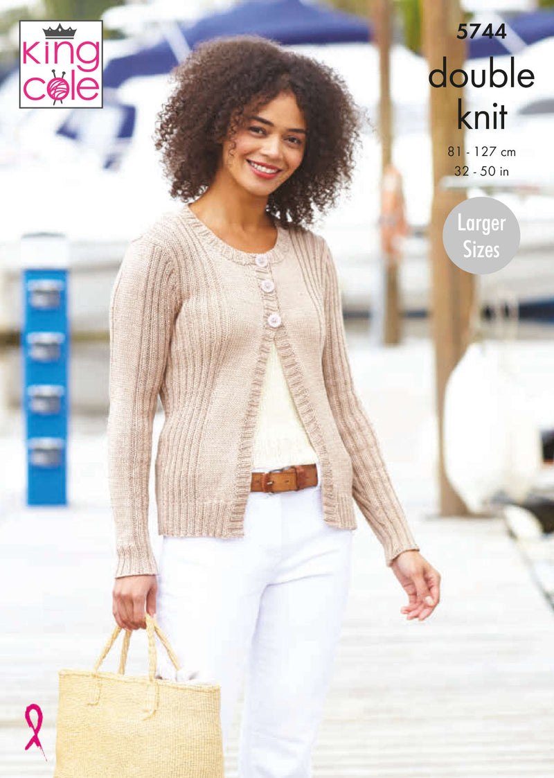 King Cole 5744 Ladies Knitting Pattern for Cotton DK Cardigan & Top (32-50in)