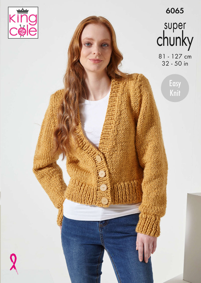 King Cole 6065 Knitting Pattern for Easy Knit Super Chunky Ladies Cardigan & Waistcoat (32-50in)