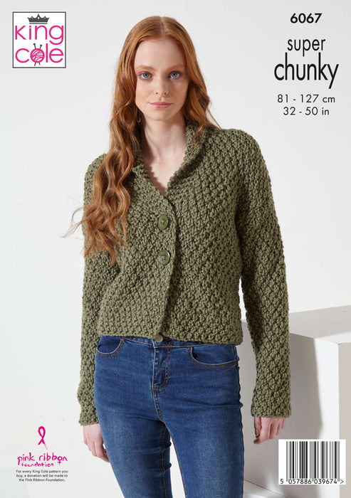 King Cole 6067 Knitting Pattern for Easy Knit Super Chunky Ladies Jacket & Sweater (32-50in)
