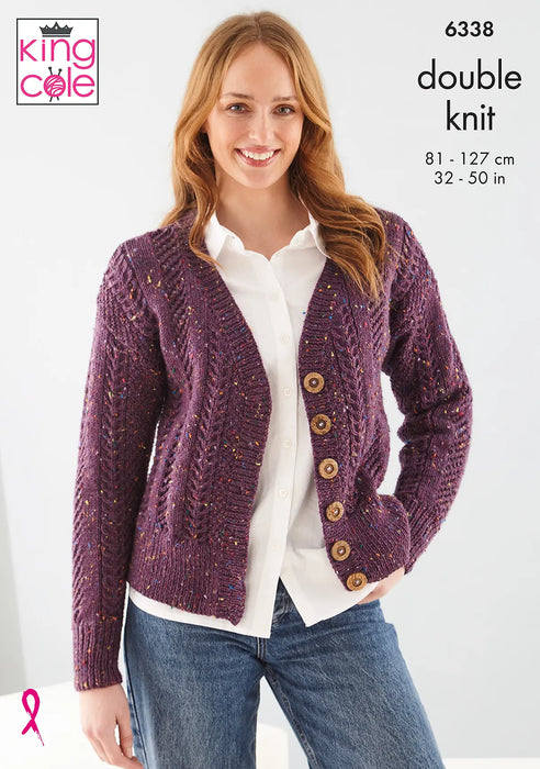 King Cole 6338 Double Knitting Pattern - Ladies DK Cardigan & Slipover (32-50in)