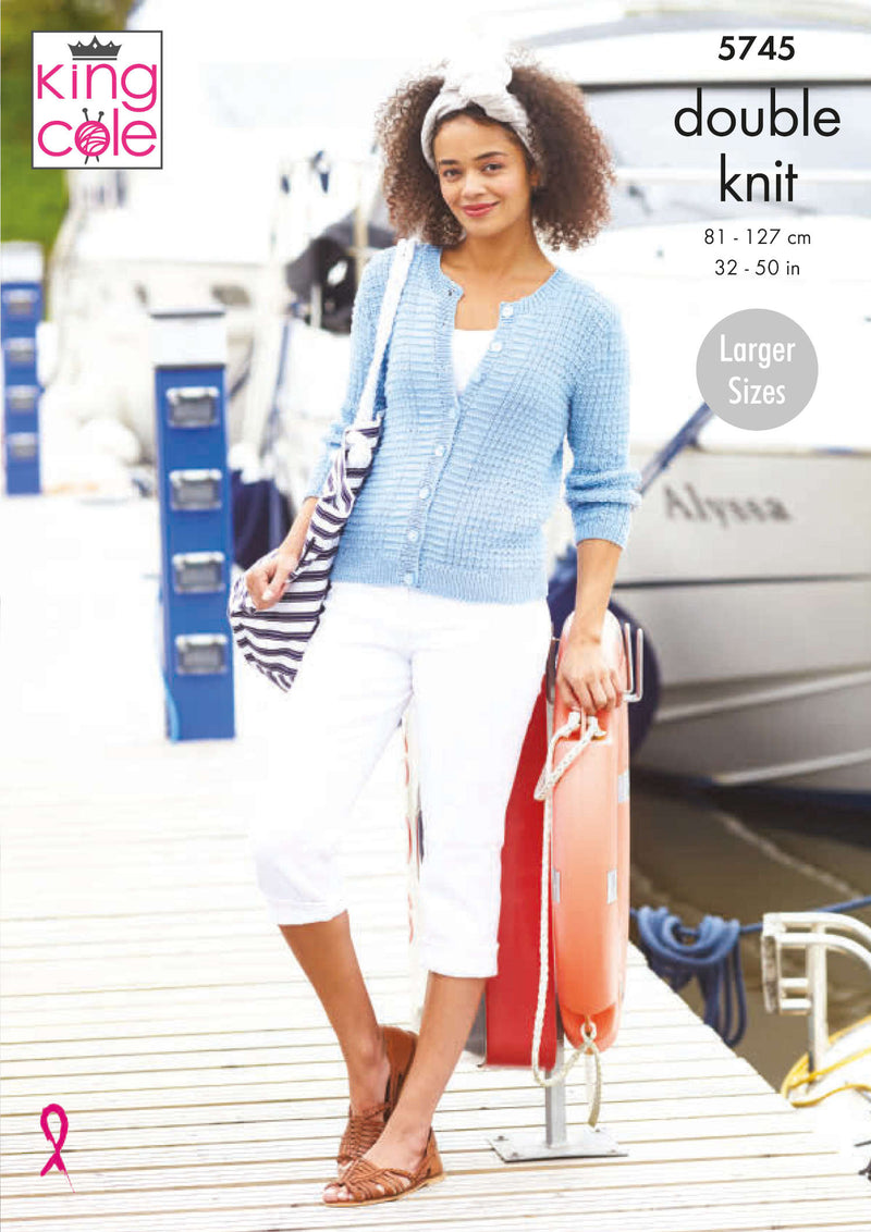 King Cole 5745 Ladies DK Knitting Pattern - Cotton Cardigan & Top (32-50in)