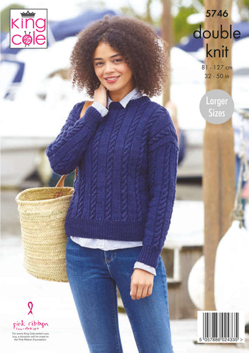 King Cole 5746 Ladies Knitting Pattern - Cotton DK Sweater & Cardigan (32-50in)