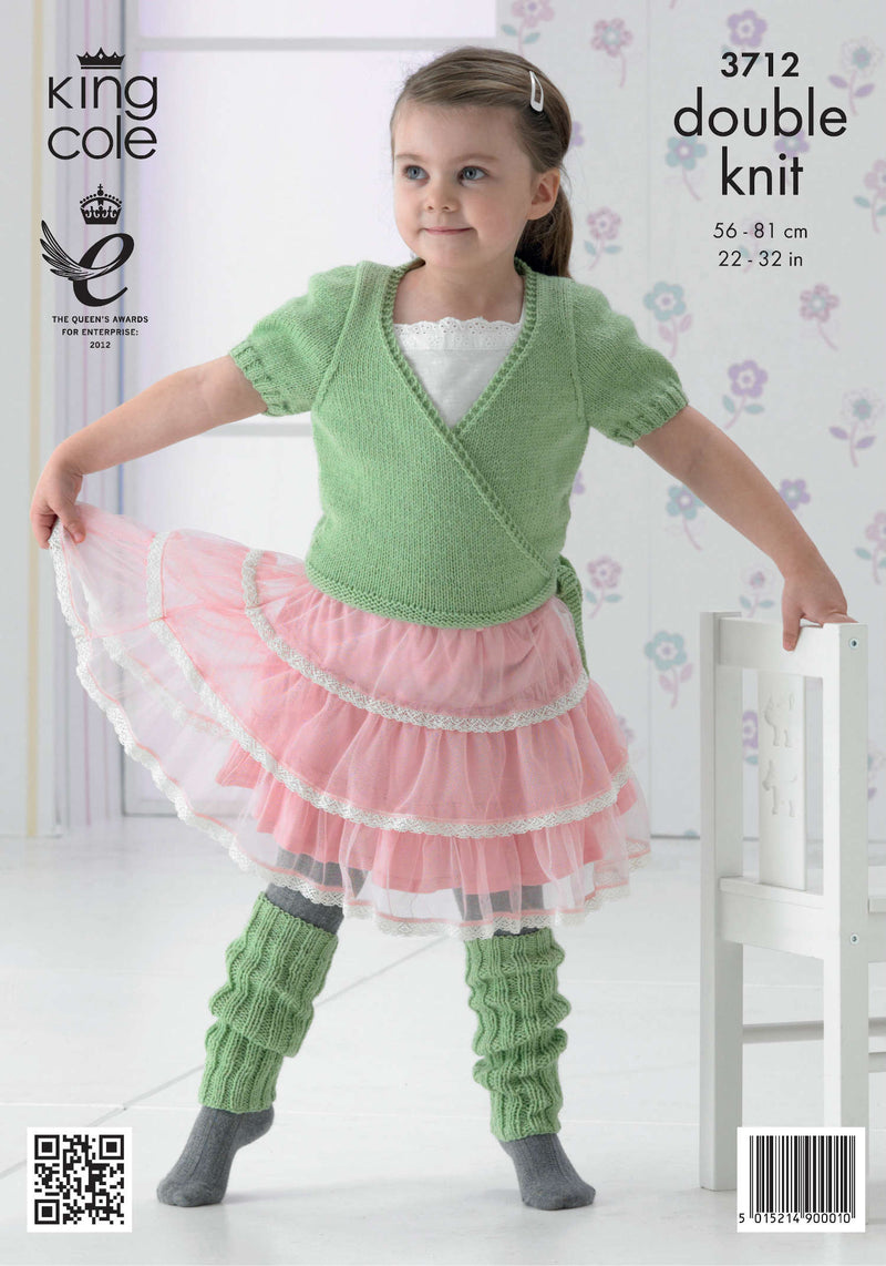 King Cole 3712 DK Knitting Pattern - Ballet Cardigans & Leg Warmers (22-32in)