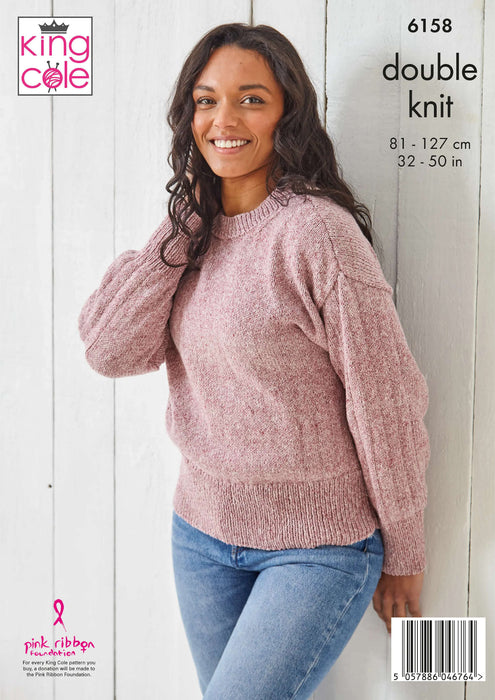 King Cole 6158 Double Knitting Pattern - Ladies DK Cardigan & Sweater