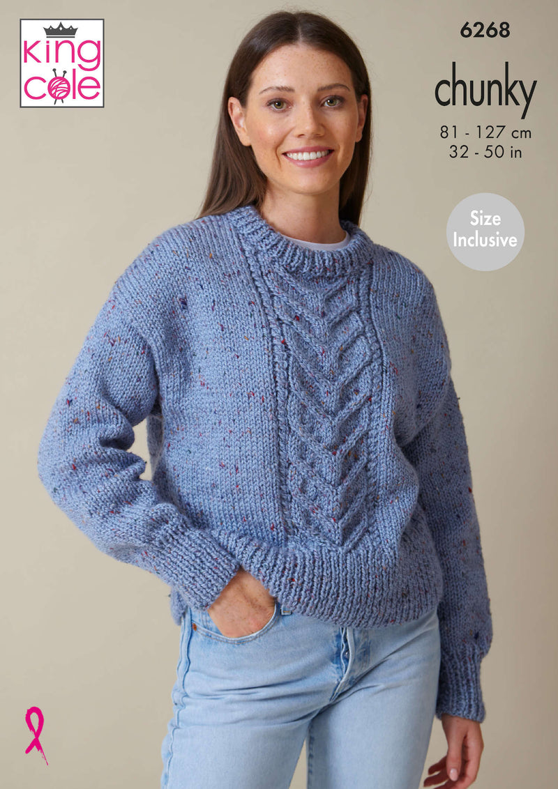 King Cole 6268 Chunky Knitting Pattern - Ladies Slipover & Sweater (32-50in)